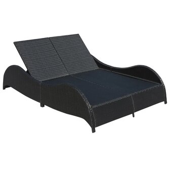 Ligbed tweepersoons met kussen poly rattan zwart