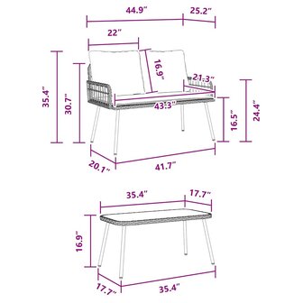 Tuin Eetset 2 pcs Zwart poly rattan