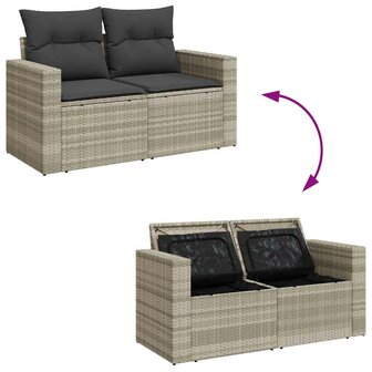 9-delige Loungeset met kussens poly rattan lichtgrijs