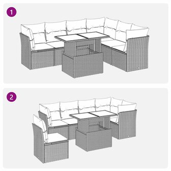 7-delige Loungeset met kussens poly rattan beige