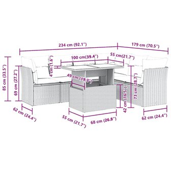 7-delige Loungeset met kussens poly rattan beige
