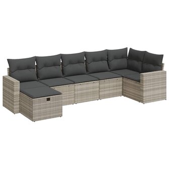 7-delige Loungeset met kussens poly rattan lichtgrijs