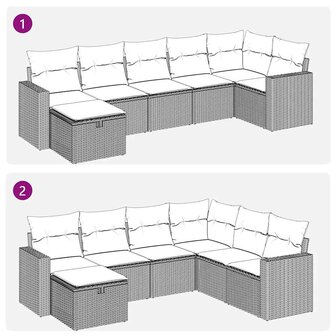 7-delige Loungeset met kussens poly rattan lichtgrijs