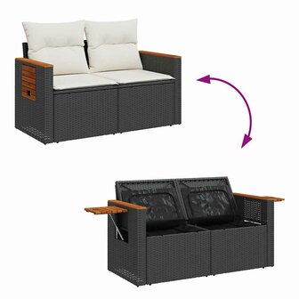 6-delige Loungeset met kussens poly rattan zwart