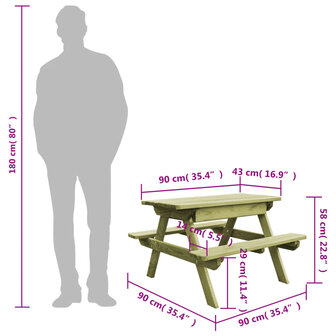 Picknicktafel met banken 90x90x58 cm ge&iuml;mpregneerd grenenhout