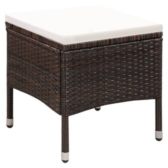 Tuinstoel en kruk met kussens poly rattan bruin