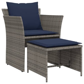 Tuinstoel met voetenbank poly rattan grijs