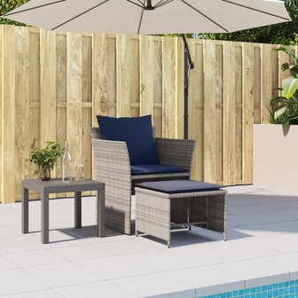 Tuinstoel met voetenbank poly rattan grijs