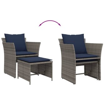 Tuinstoel met voetenbank poly rattan grijs