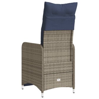 Tuinstoel verstelbaar met kussens poly rattan grijs