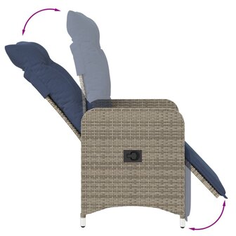 Tuinstoel verstelbaar met kussens poly rattan grijs