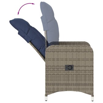 Tuinstoel verstelbaar met kussens poly rattan grijs