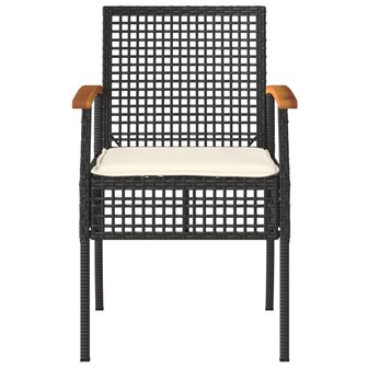 Tuinstoelen 2 st met kussens poly rattan en acaciahout zwart
