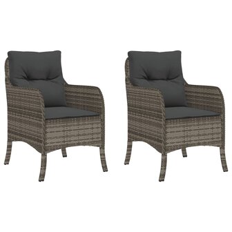 Tuinstoelen 2 st met kussens poly rattan grijs