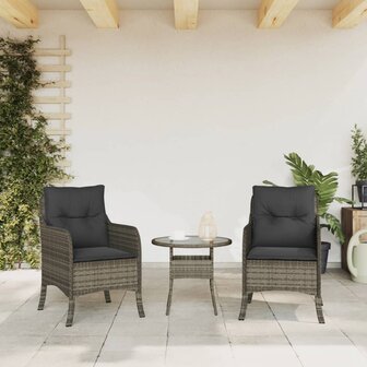 Tuinstoelen 2 st met kussens poly rattan grijs