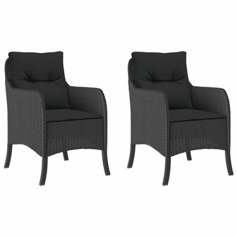 Tuinstoelen 2 st met kussens poly rattan zwart