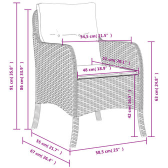 Tuinstoelen 2 st met kussens poly rattan zwart