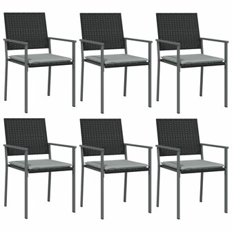 Tuinstoelen 6 st met kussens 54x62,5x89 cm poly rattan zwart
