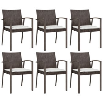 Tuinstoelen 6 st met kussens 56,5x57x83 cm poly rattan bruin