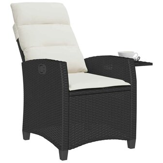 Verstelbare tuinstoel met bijzettafel poly rattan zwart