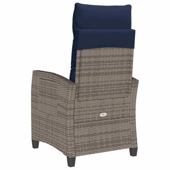 Verstelbare tuinstoel met bijzettafel poly rattan grijs