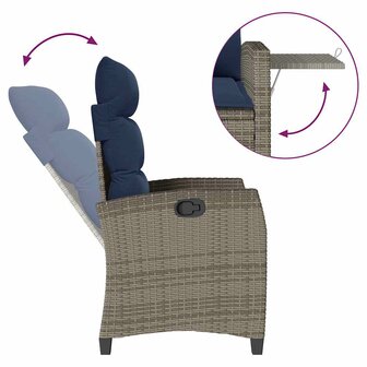 Verstelbare tuinstoel met bijzettafel poly rattan grijs