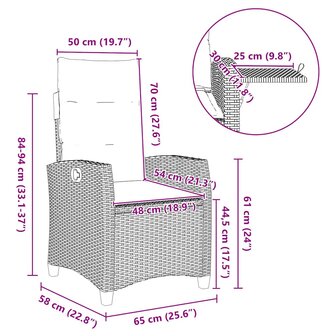 Verstelbare tuinstoel met bijzettafel poly rattan grijs
