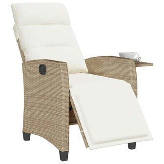 Verstelbare tuinstoel met bijzettafel poly rattan beige