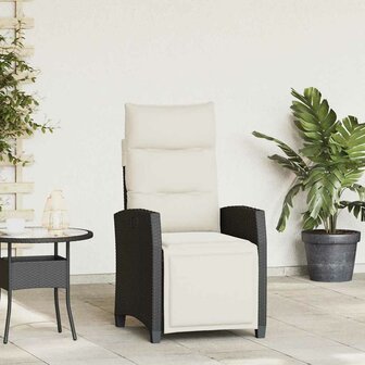 Verstelbare tuinstoel met bijzettafel poly rattan zwart
