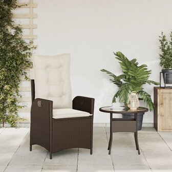 Tuinstoel verstelbaar met kussens poly rattan bruin