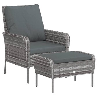 Tuinstoel met voetenbank poly rattan grijs