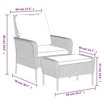 Tuinstoel met voetenbank poly rattan grijs