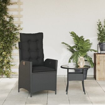 Tuinstoel verstelbaar met kussens poly rattan zwart