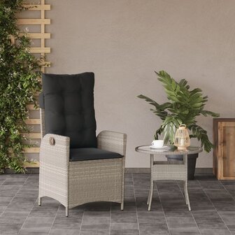 Tuinstoel verstelbaar met kussens poly rattan lichtgrijs