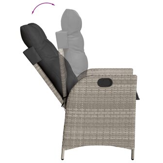 Tuinstoel verstelbaar met kussens poly rattan lichtgrijs