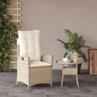 Tuinstoel verstelbaar met kussens poly rattan beige