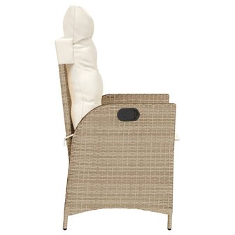 Tuinstoel verstelbaar met kussens poly rattan beige