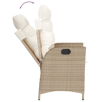 Tuinstoel verstelbaar met kussens poly rattan beige