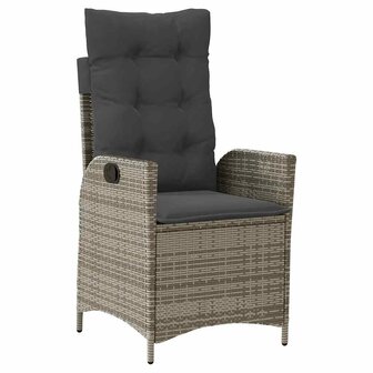 Tuinstoel verstelbaar met kussens poly rattan grijs