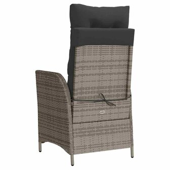 Tuinstoel verstelbaar met kussens poly rattan grijs