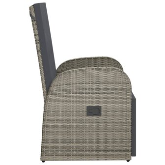 Tuinstoel verstelbaar met kussens poly rattan grijs