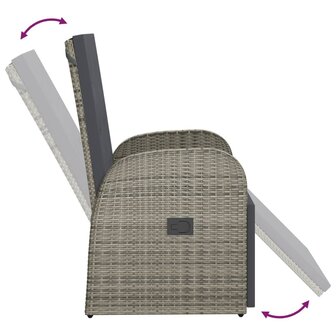 Tuinstoel verstelbaar met kussens poly rattan grijs