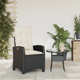Tuinstoel verstelbaar met kussens poly rattan zwart