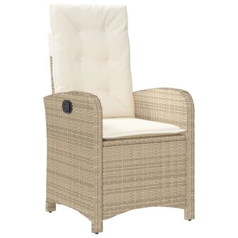 Tuinstoel verstelbaar met kussens poly rattan beige