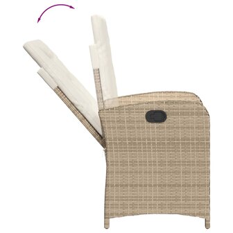 Tuinstoel verstelbaar met kussens poly rattan beige