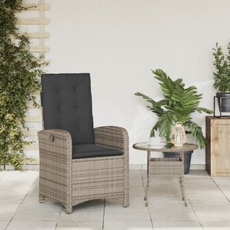 Tuinstoel verstelbaar met kussens poly rattan grijs