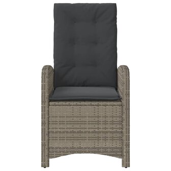 Tuinstoel verstelbaar met kussens poly rattan grijs