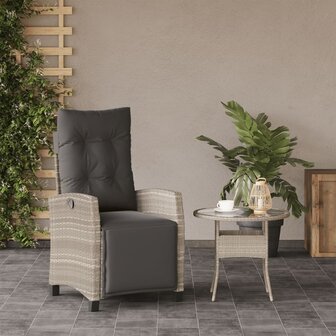 Tuinstoel verstelbaar met voetensteun poly rattan lichtgrijs