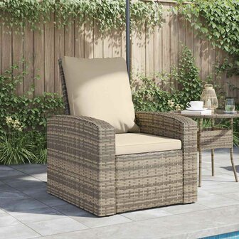 Tuinstoel verstelbaar met kussens poly rattan lichtbruin