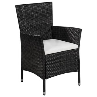 Tuinstoel en kruk met kussens poly rattan zwart